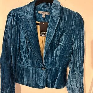 True Meaning Women's Teal Velvet Blazer
